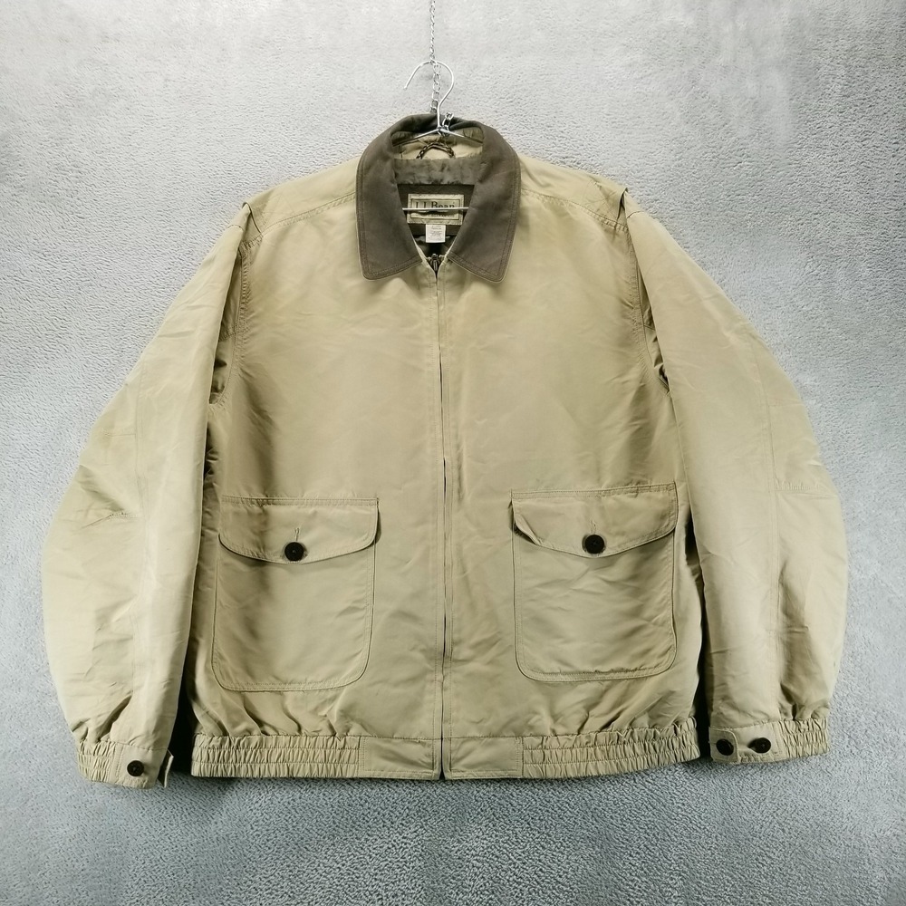 VTG LL‎ Bean Jacket Mens XL Tan Field Utility Trench Chore Coat Full Zip